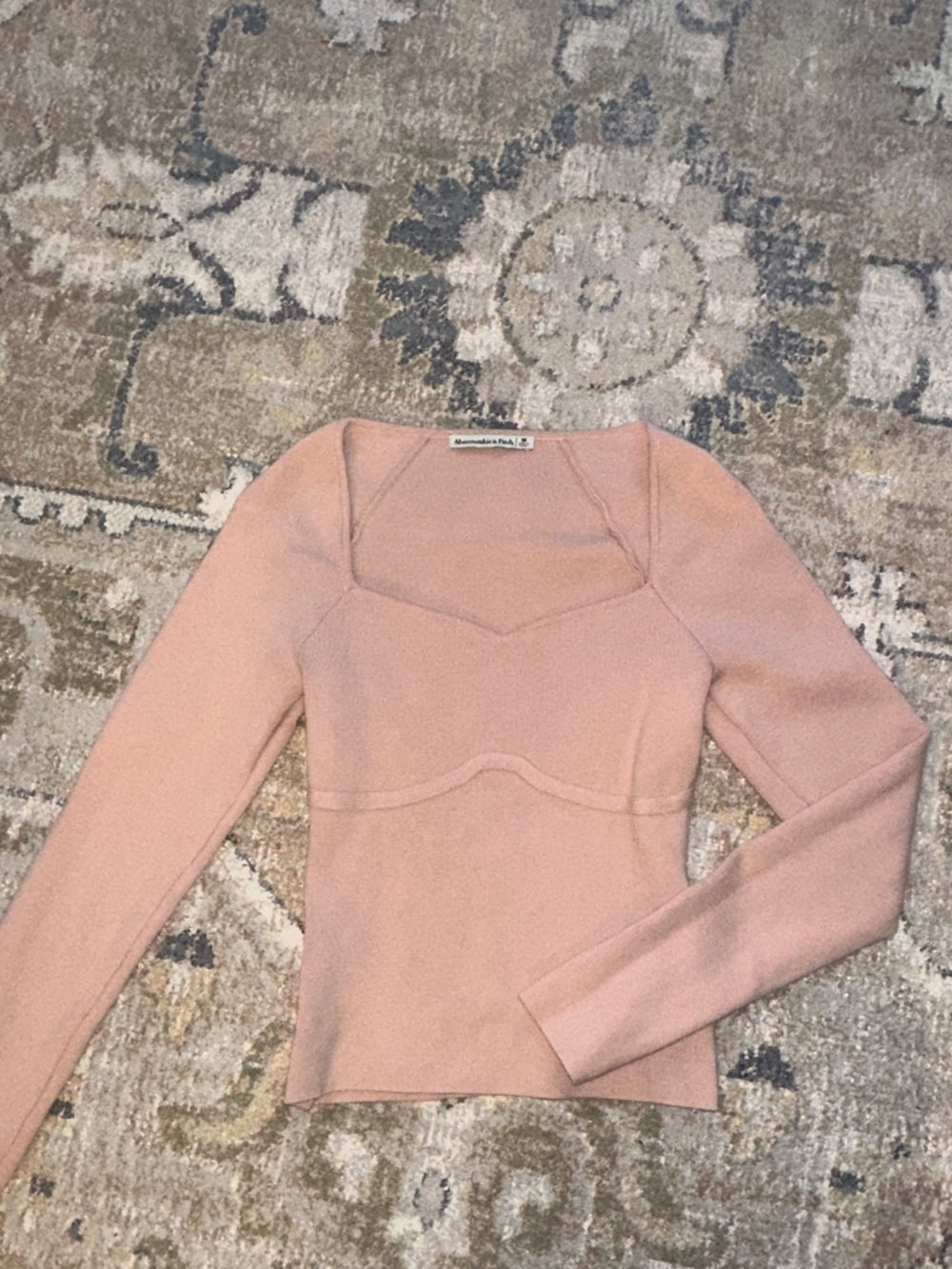 Abercrombie & Fitch Blush Pink Square-Neck Long Sleeve Top